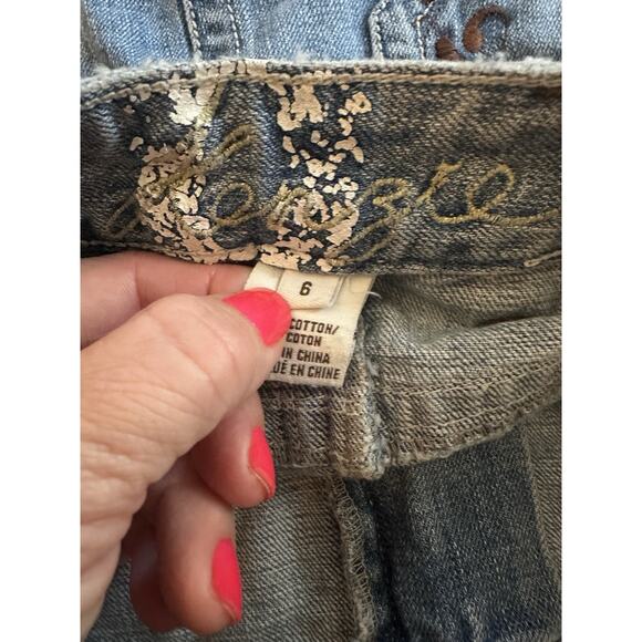 Kensie Denim Mini Skirt Raw Hem Size6 Vintage Embroidered Pockets Festival Boho - Picture 5 of 7